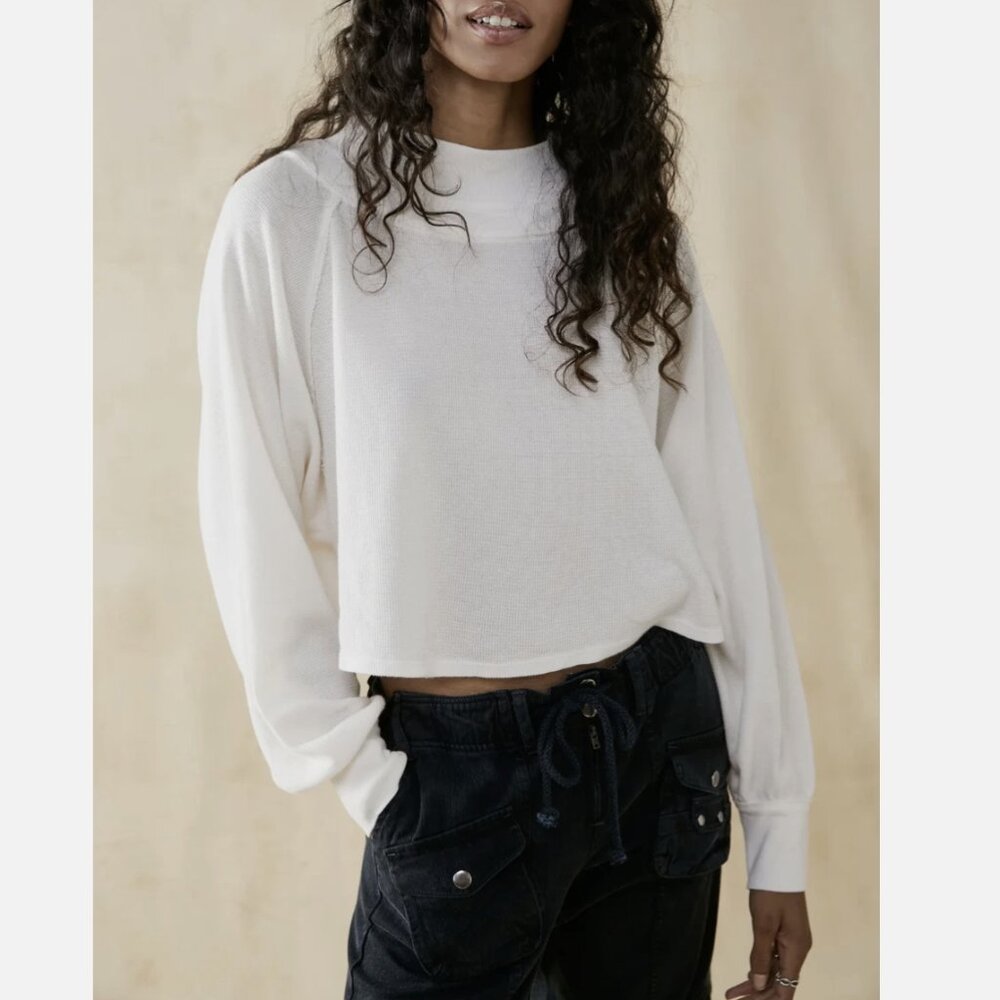 Free People We The Free Ivory Fun Times Turtle Thermal Pullover Top